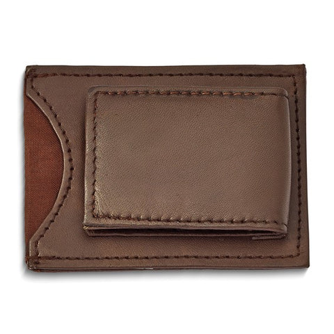 Brown Leather Magnetic Money Clip with ID Slot