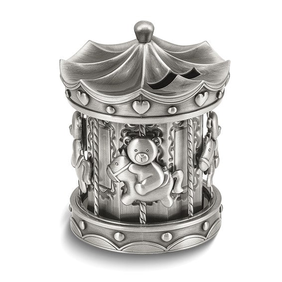 Pewter-tone Finish Metal Carousel Bank