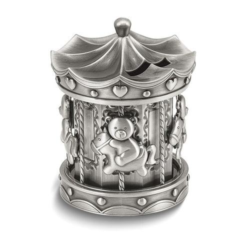 Pewter-tone Finish Metal Carousel Bank