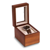 Matte Cherry Finish Glass Window Velour Lined Wooden Single Watch Case