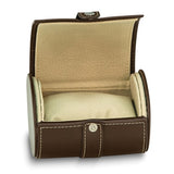 Brown Leather Velour Lined Snap Closure Single Watch Travel Case