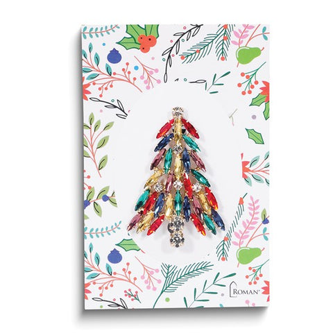 Marquise Crystal Christmas Tree Brass Pin