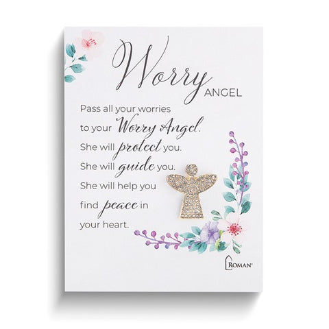 Gold-tone Worry Angel Pin with Sentiment Card