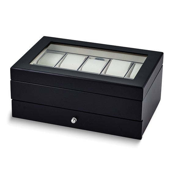 Wooden Java Finish 10 Watch Glass Lid Suede Lining Box