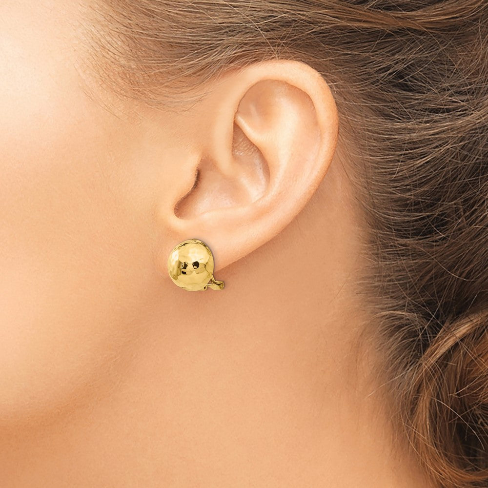 Hammered Half Ball Omega Back Non-pierced Earrings - WBC