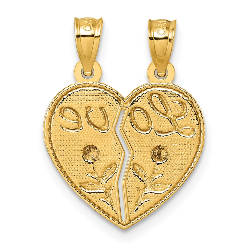 14K Two-Tone Gold Mignon Polished Break-Apart Heart With Love And Roses Pendant