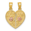 14K Two-Tone Gold Mignon Polished Break-Apart Heart With Love And Roses Pendant
