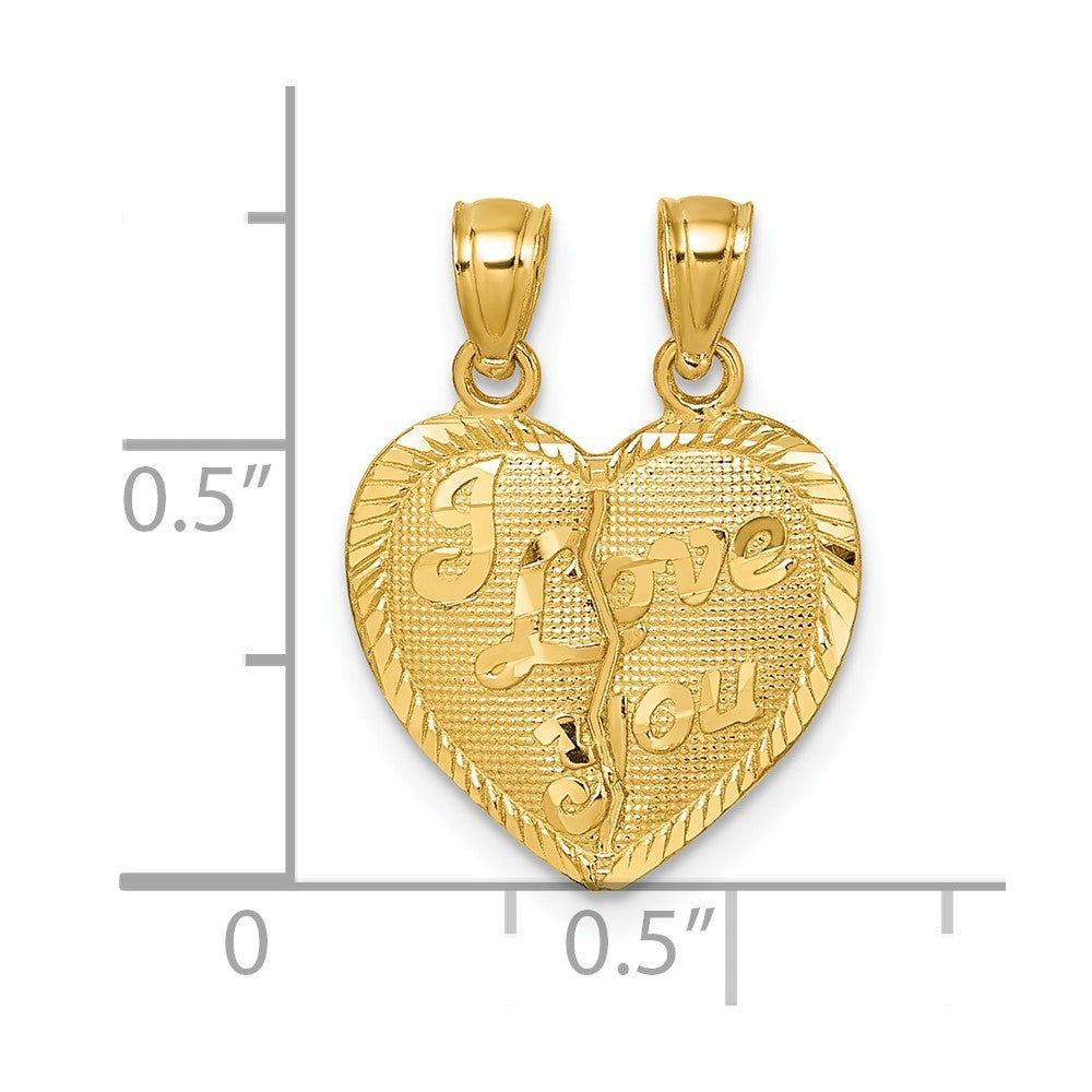 Dolcezza 14K Gold Polished Diamond-cut I Love You 2-Piece Break Apart Heart Pendant
