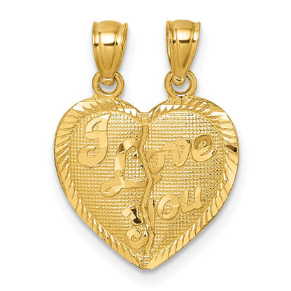 Dolcezza 14K Gold Polished Diamond-cut I Love You 2-Piece Break Apart Heart Pendant