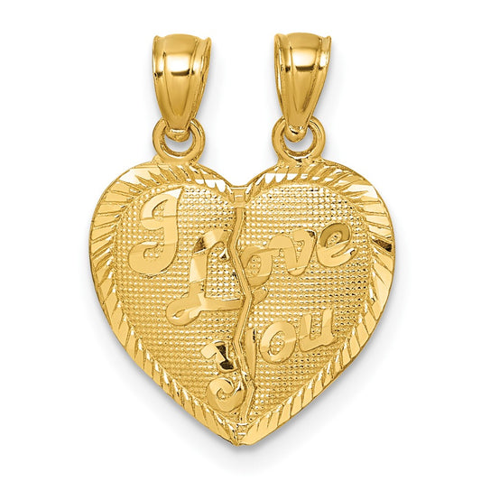 Polished Diamond-cut I LOVE YOU 2-Piece Break Apart Heart Pendant - WBC