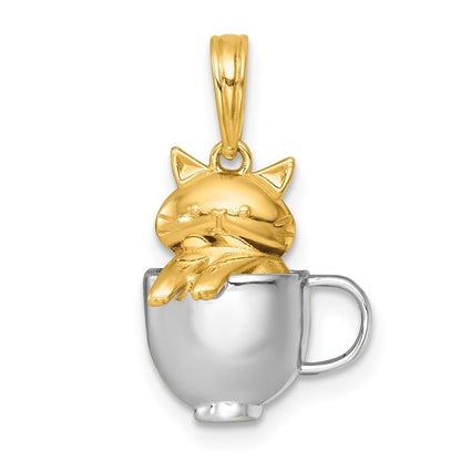 with Rhodium Polished 3-D Cat In Mug Charm - WBC