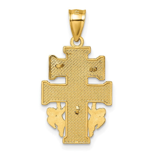 14K Gold Polished & Textured Cara Vaca Crucifix Pendant, 15.5mm