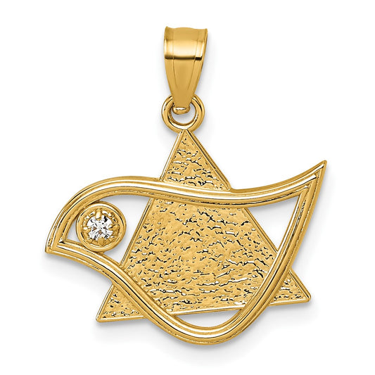 Polished and Textured CZ Bird and Triangle Star of David Pendant - WBC