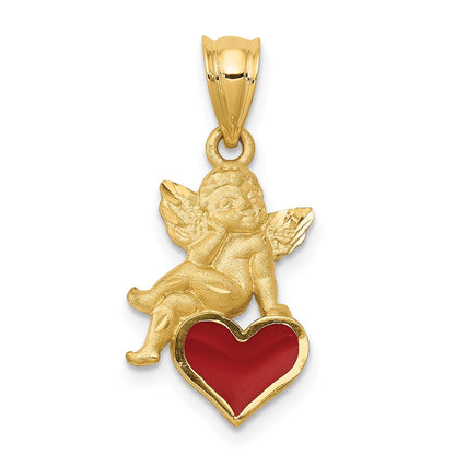 Red Enameled Angel on Heart Pendant - WBC