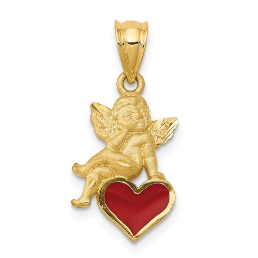 Red Enameled Angel on Heart Pendant - WBC