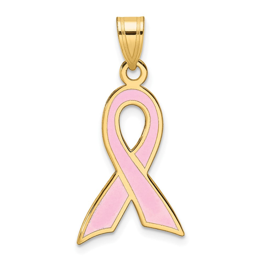 Large Enameled Pink Awareness Ribbon Pendant - WBC