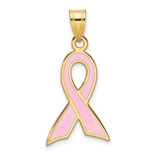 Large Enameled Pink Awareness Ribbon Pendant - WBC