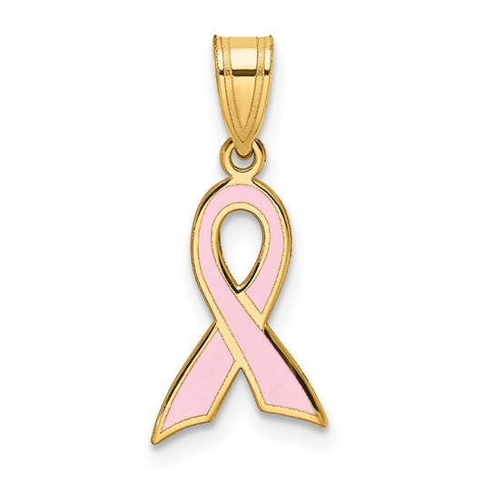Small Pink Enameled Awareness Ribbon Pendant - WBC