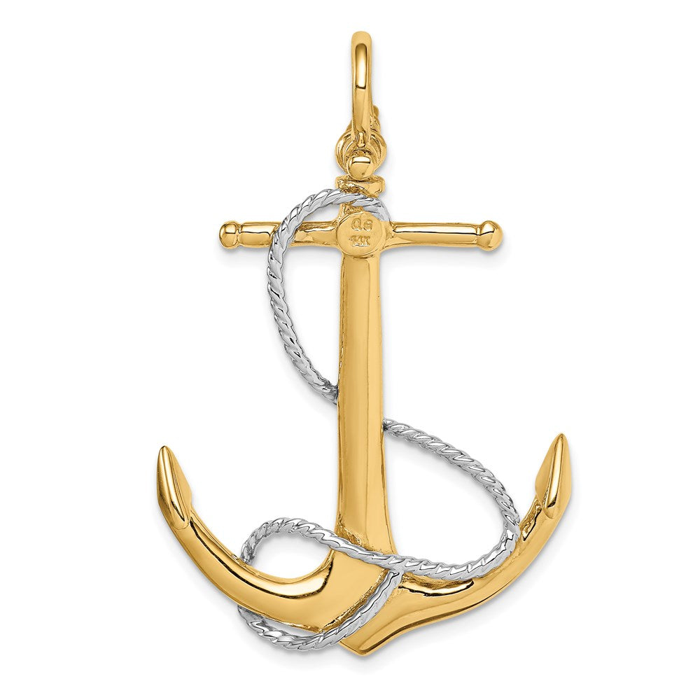Two-tone 3-D Large Anchor with Entwined Rope Accent Pendant - WBC