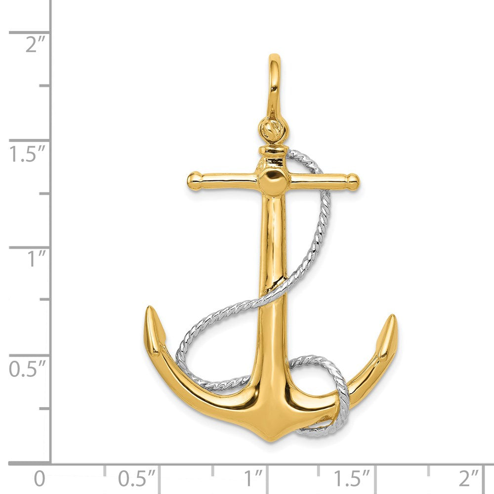 Two-tone 3-D Large Anchor with Entwined Rope Accent Pendant - WBC