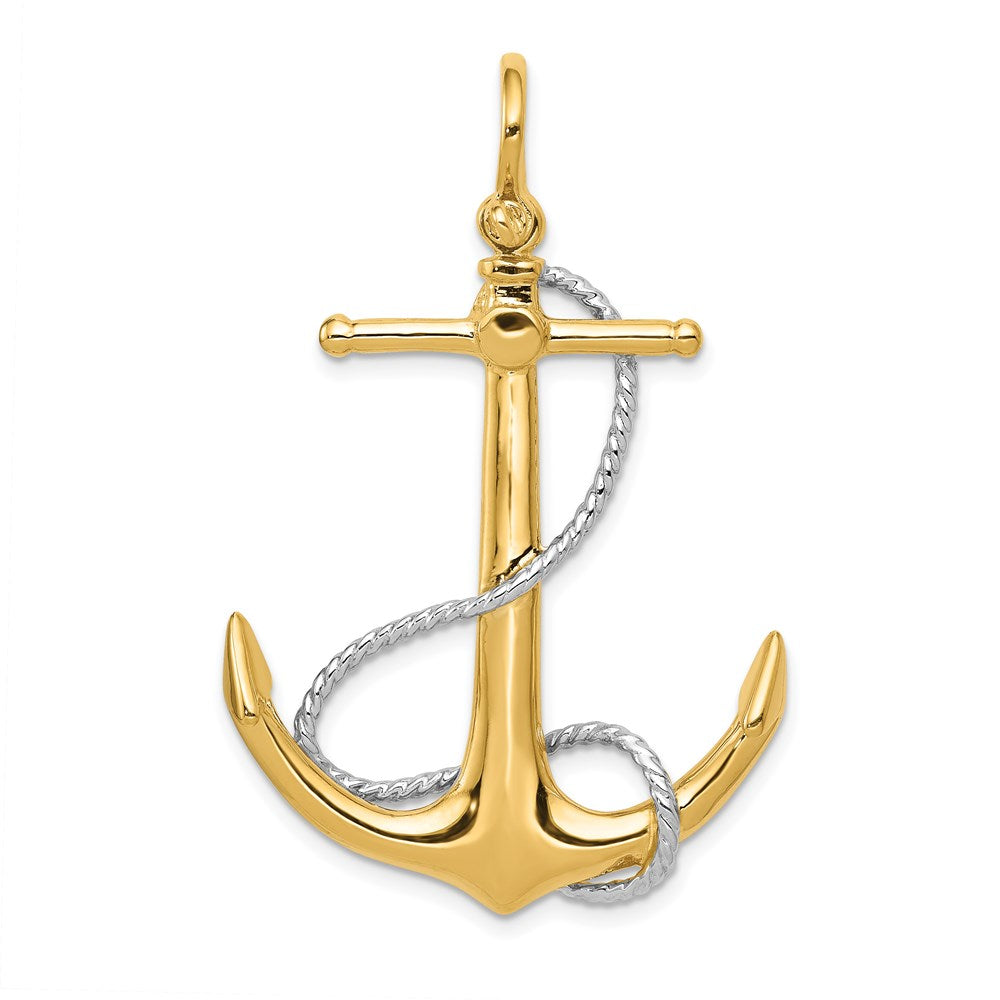 Two-tone 3-D Large Anchor with Entwined Rope Accent Pendant - WBC