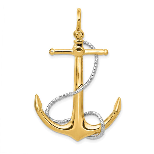 Two-tone 3-D Large Anchor with Entwined Rope Accent Pendant - WBC