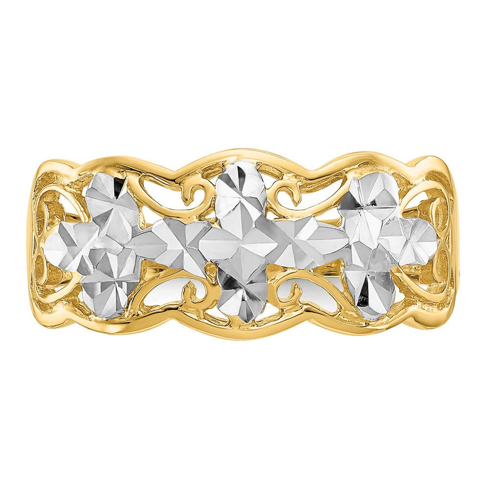 Rhodium Diamond-cut Wave Ring - WBC