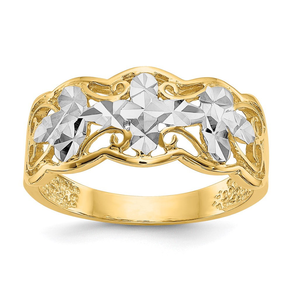 Rhodium Diamond-cut Wave Ring - WBC