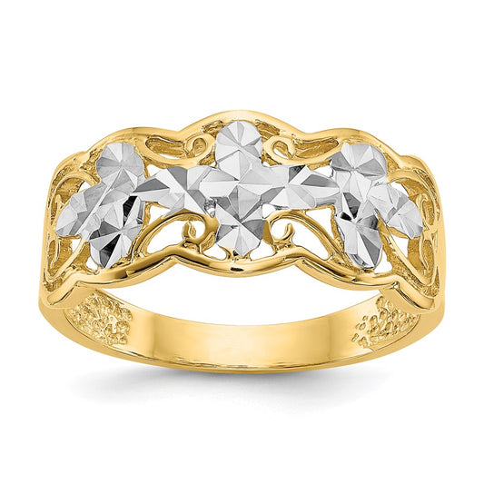 Rhodium Diamond-cut Wave Ring - WBC