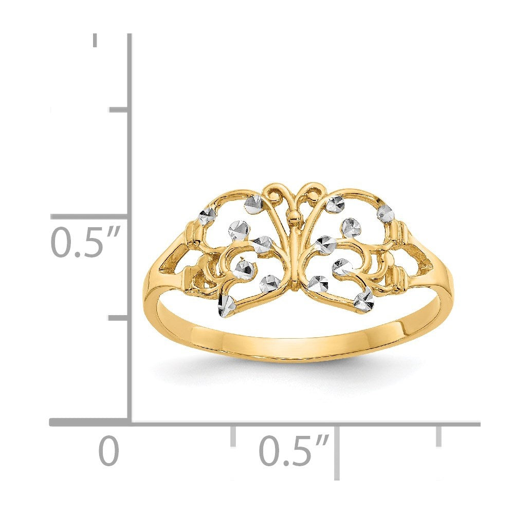 and Rhodium Diamond-cut Butterfly Ring - WBC