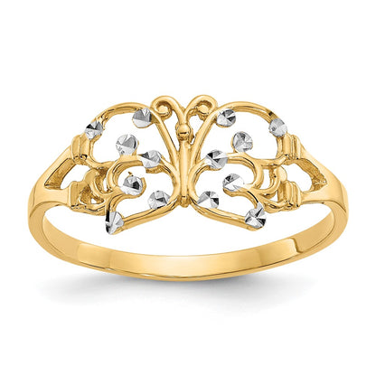 and Rhodium Diamond-cut Butterfly Ring - WBC