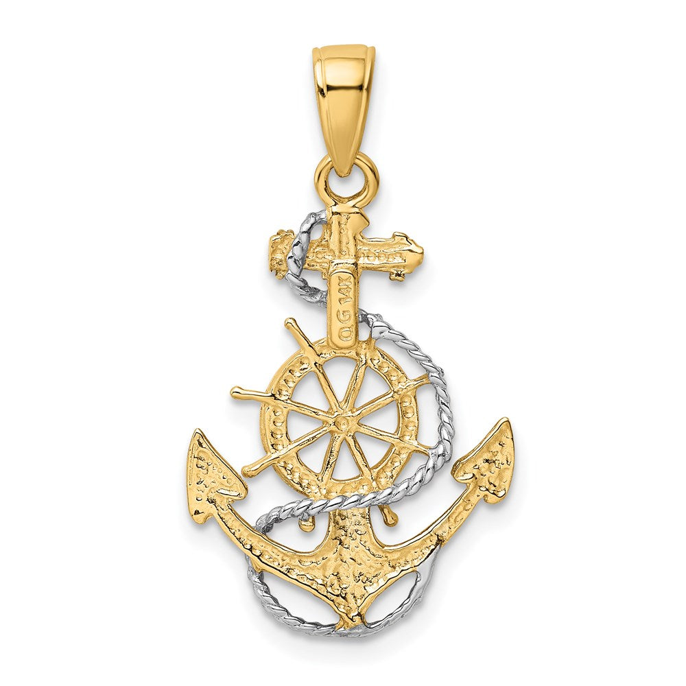and Rhodium Anchor with Rope and Ships Wheel Pendant - WBC