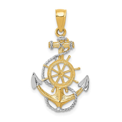 and Rhodium Anchor with Rope and Ships Wheel Pendant - WBC