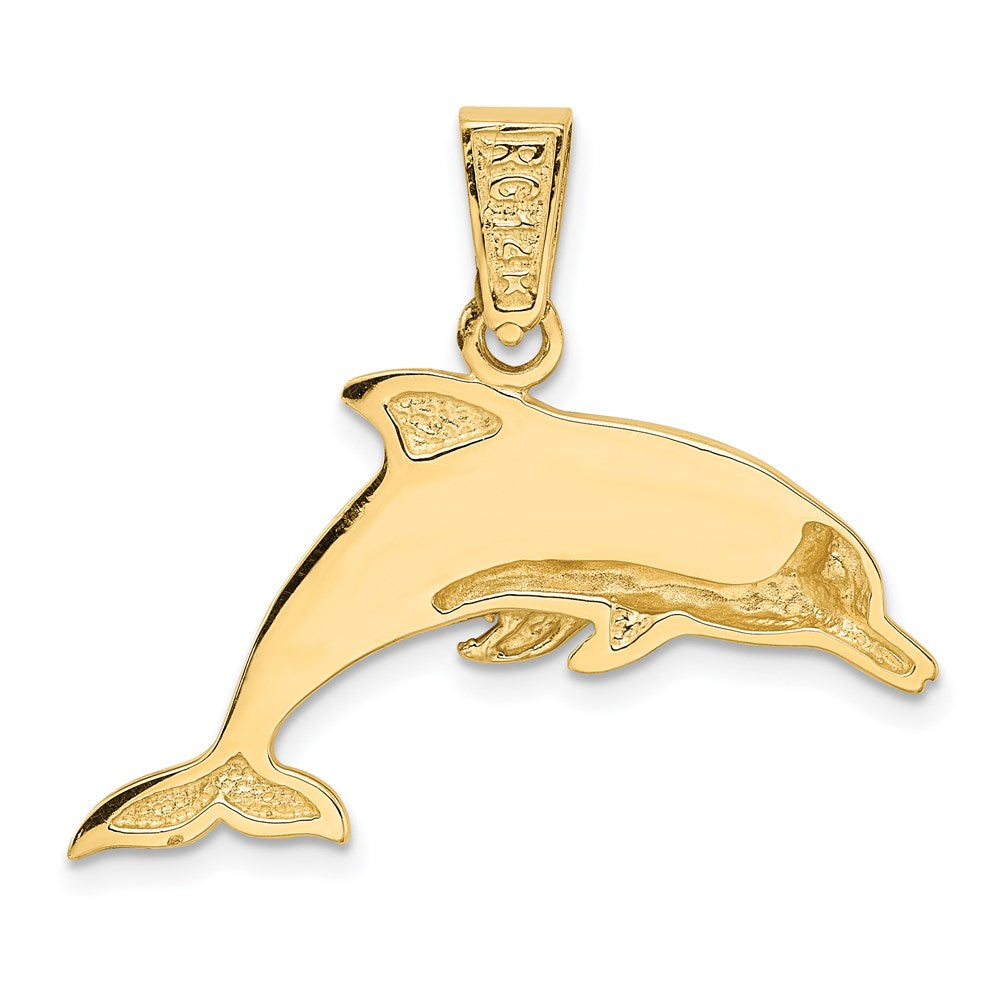 14K Gold Lab Created Opal Dolphin Pendant, 21mm
