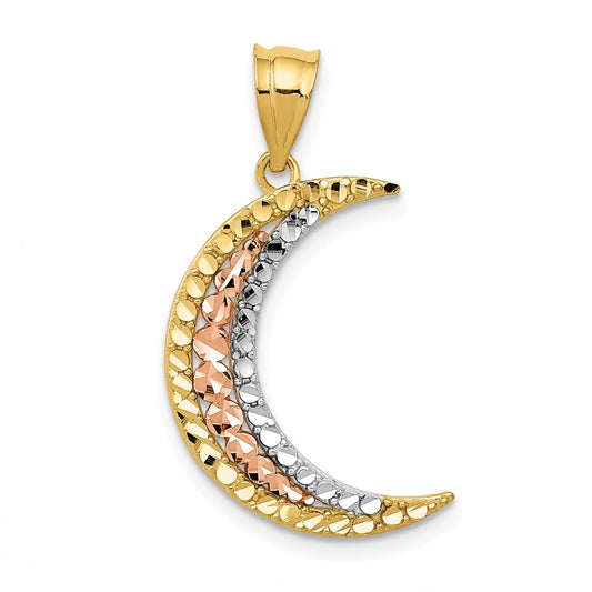 Two-tone with Rhodium Diamond-cut Moon Pendant - WBC