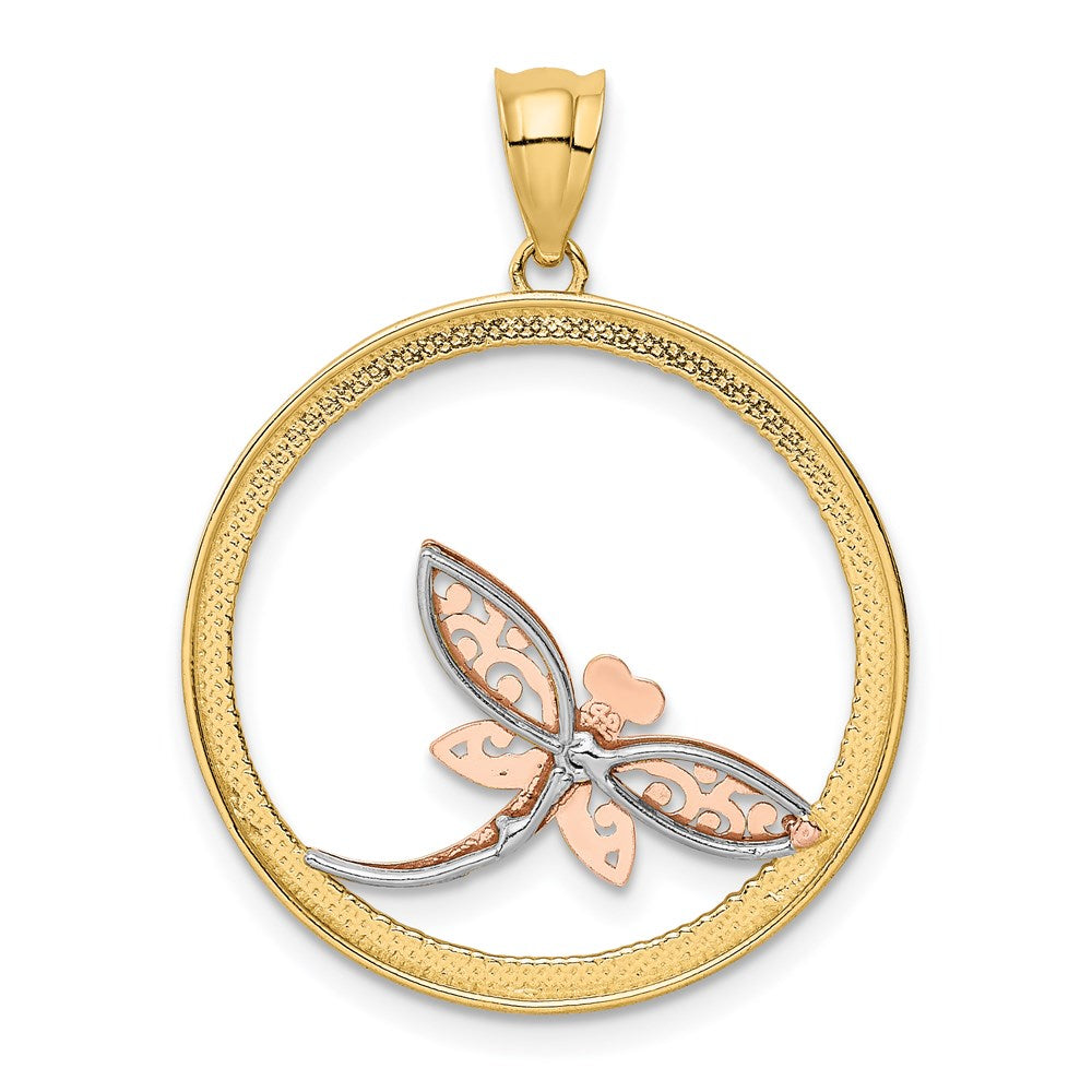 Two-tone with Rhodium Dragonfly in Circle Pendant - WBC