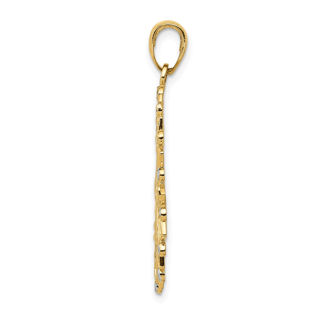 and Rhodium Diamond-cut Flower Pendant - WBC
