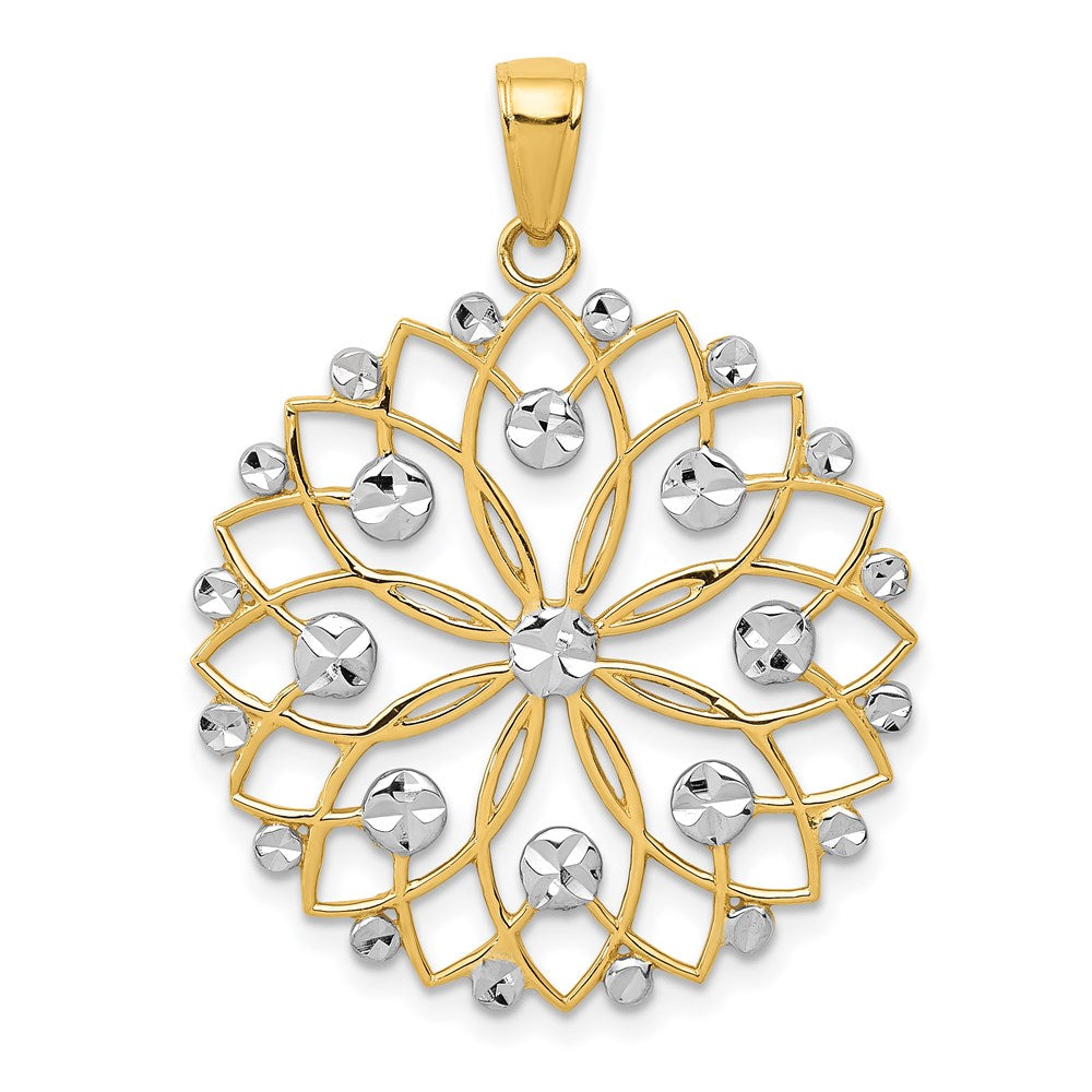 and Rhodium Diamond-cut Flower Pendant - WBC