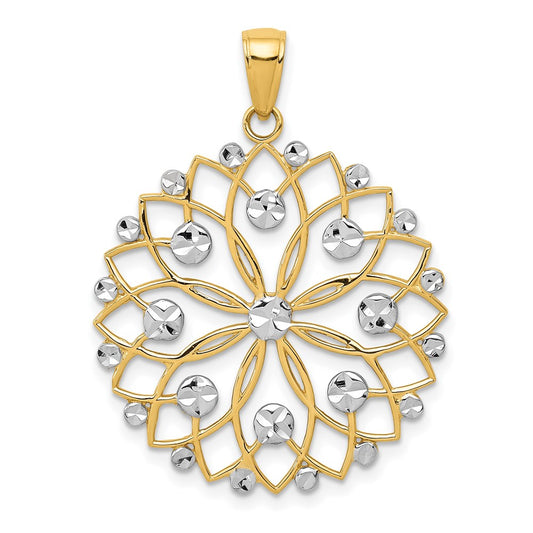 and Rhodium Diamond-cut Flower Pendant - WBC