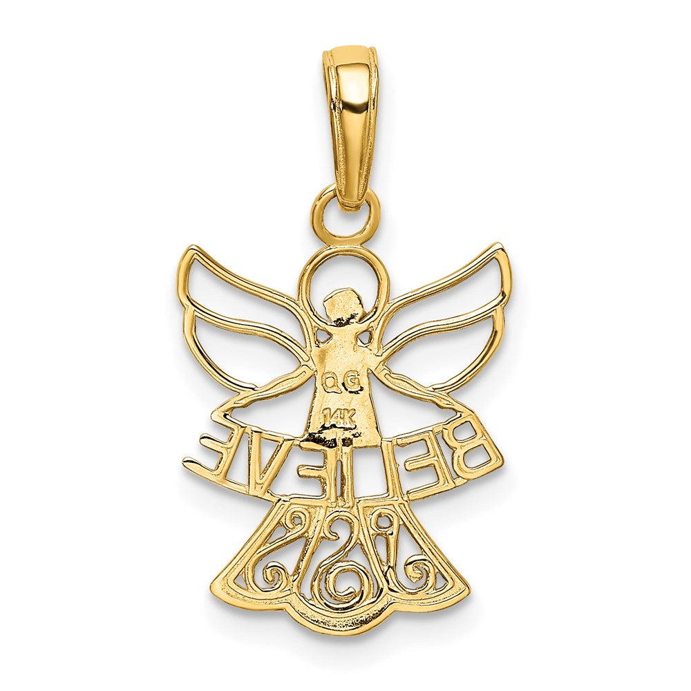 and Rhodium BELIEVE Angel Pendant - WBC