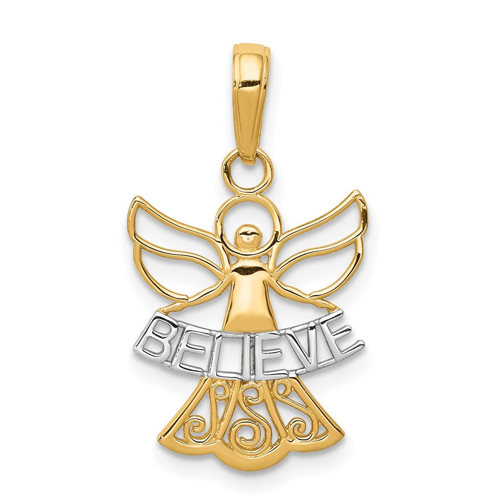 and Rhodium BELIEVE Angel Pendant - WBC
