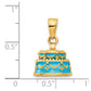 3-D Aqua Blue Enameled HAPPY BIRTHDAY Cake Pendant - WBC
