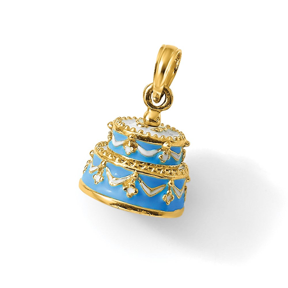 3-D Aqua Blue Enameled HAPPY BIRTHDAY Cake Pendant - WBC