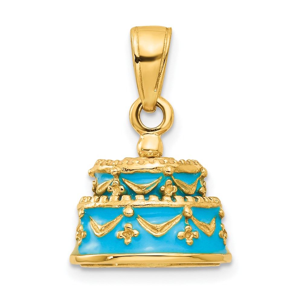 3-D Aqua Blue Enameled HAPPY BIRTHDAY Cake Pendant - WBC
