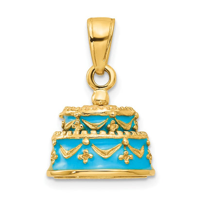 3-D Aqua Blue Enameled HAPPY BIRTHDAY Cake Pendant - WBC