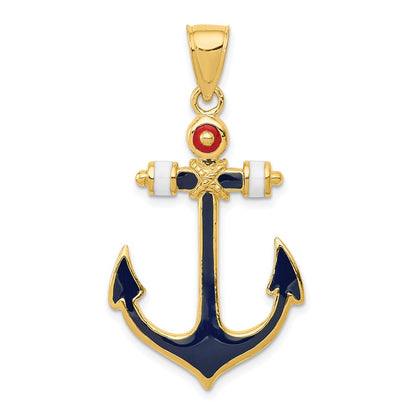 2-D Red and Blue Enameled Anchor Pendant - WBC