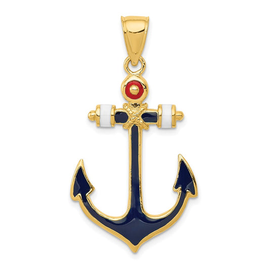 2-D Red and Blue Enameled Anchor Pendant - WBC
