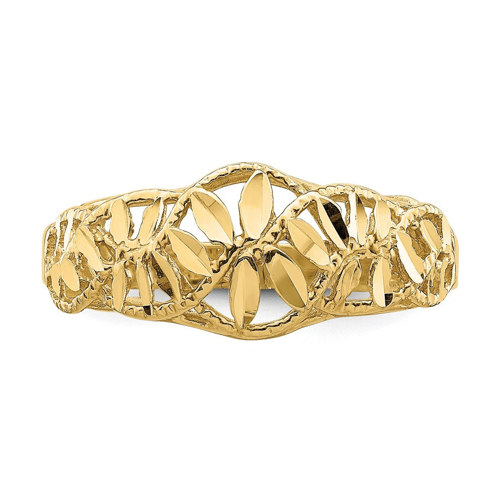 Diamond-cut Cut-Out Vine and Leaf Design Dome Ring - WBC
