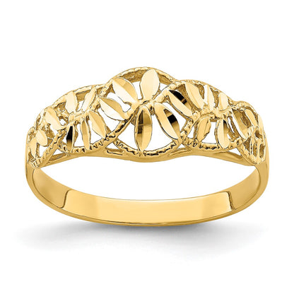 Diamond-cut Cut-Out Vine and Leaf Design Dome Ring - WBC