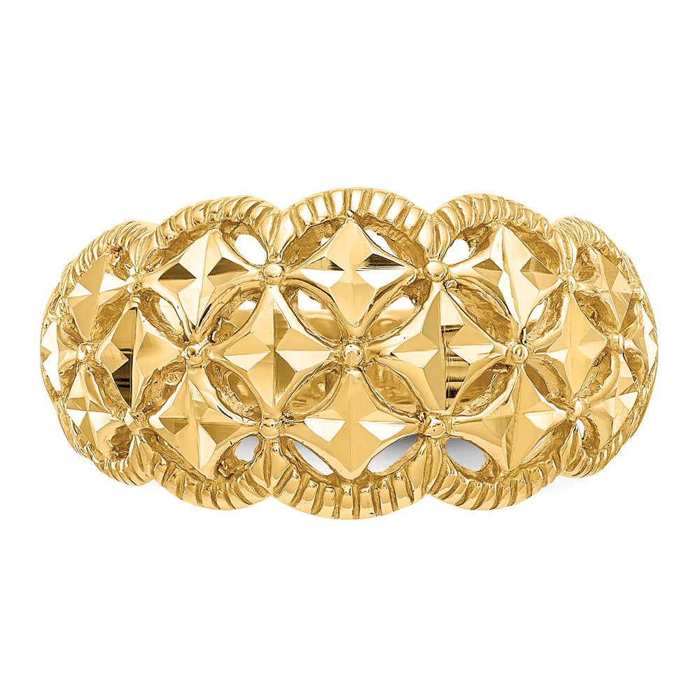 Diamond-cut Scalloped Edge Pattern Dome Ring - WBC